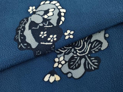 平和屋着物●上質な小紋　藍　型染め　成り物　鬼しぼ縮緬　正絹　逸品　AABL4154cs