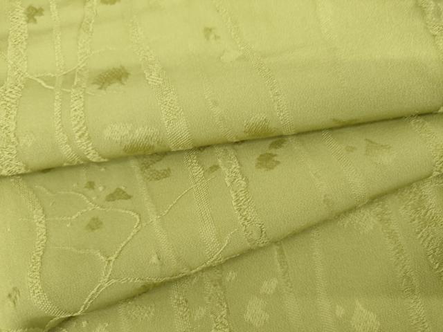 平和屋着物●上質な色無地　枝花地紋　柳色　正絹　逸品　AABL4156cs
