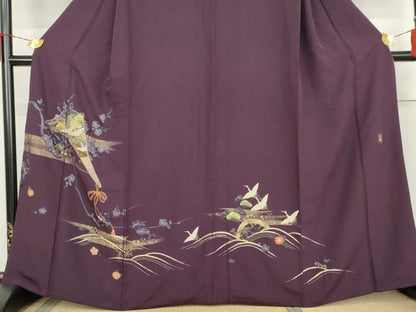 平和屋着物●中国三大刺繍　相良刺繍　総刺繍　訪問着　作家物　立波飛鶴梅松文　金糸　正絹　逸品　AABL4157cs