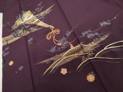 平和屋着物●中国三大刺繍　相良刺繍　総刺繍　訪問着　作家物　立波飛鶴梅松文　金糸　正絹　逸品　AABL4157cs