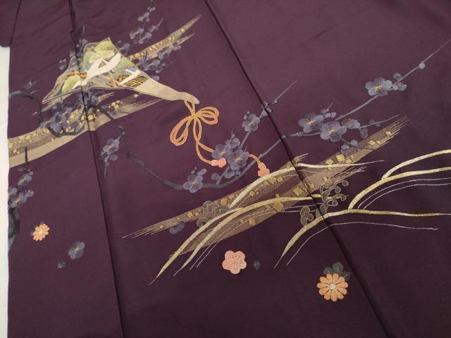 平和屋着物●中国三大刺繍　相良刺繍　総刺繍　訪問着　作家物　立波飛鶴梅松文　金糸　正絹　逸品　AABL4157cs