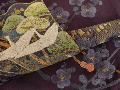 平和屋着物●中国三大刺繍　相良刺繍　総刺繍　訪問着　作家物　立波飛鶴梅松文　金糸　正絹　逸品　AABL4157cs
