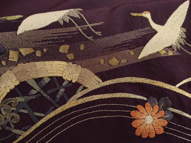 平和屋着物●中国三大刺繍　相良刺繍　総刺繍　訪問着　作家物　立波飛鶴梅松文　金糸　正絹　逸品　AABL4157cs