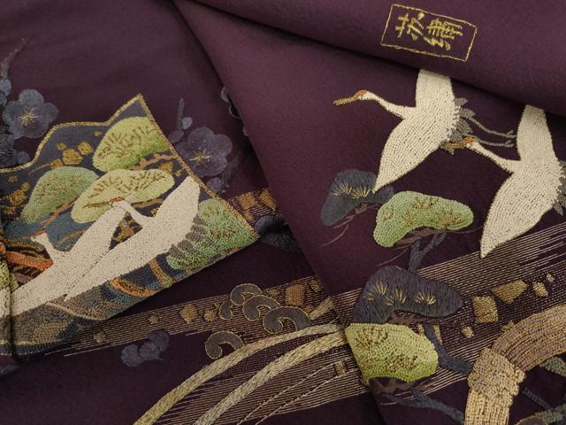 平和屋着物●中国三大刺繍　相良刺繍　総刺繍　訪問着　作家物　立波飛鶴梅松文　金糸　正絹　逸品　AABL4157cs