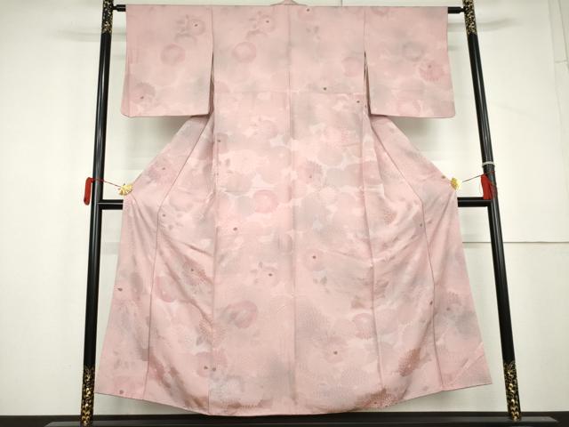 平和屋着物▼上質な小紋　地紋起こし　菊　暈し染め　正絹　逸品　AABL4160cs