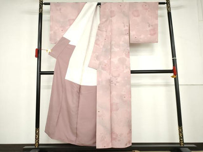 平和屋着物▼上質な小紋　地紋起こし　菊　暈し染め　正絹　逸品　AABL4160cs