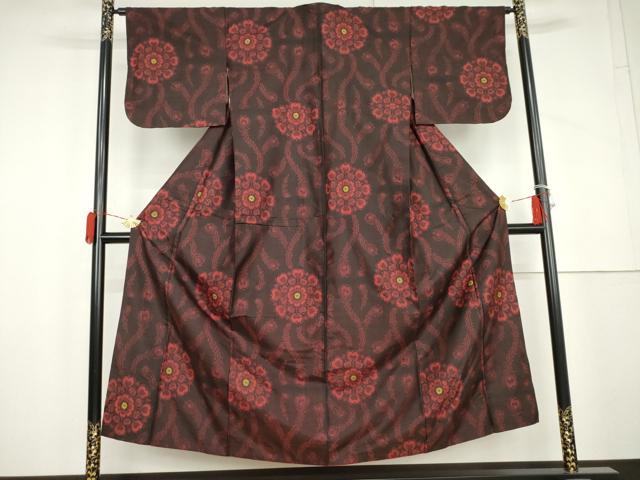平和屋着物●本場大島紬　割込み絣　孔雀羽舞花文　正絹　逸品　AABL4164cs