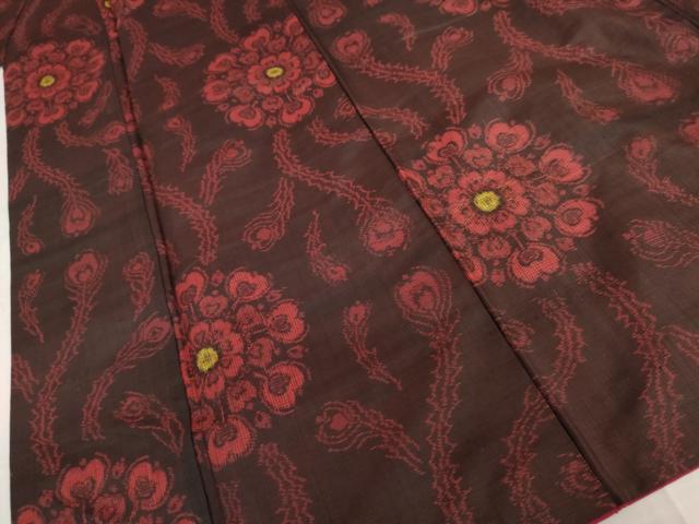 平和屋着物●本場大島紬　割込み絣　孔雀羽舞花文　正絹　逸品　AABL4164cs