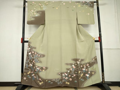 平和屋着物●訪問着　流水花文　暈し染め　正絹　逸品　AABL4169cs
