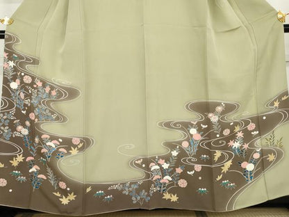 平和屋着物●訪問着　流水花文　暈し染め　正絹　逸品　AABL4169cs