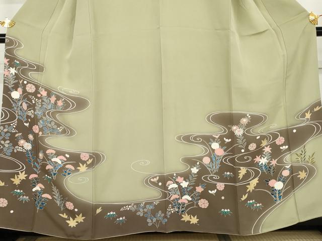 平和屋着物●訪問着　流水花文　暈し染め　正絹　逸品　AABL4169cs