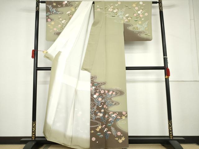 平和屋着物●訪問着　流水花文　暈し染め　正絹　逸品　AABL4169cs
