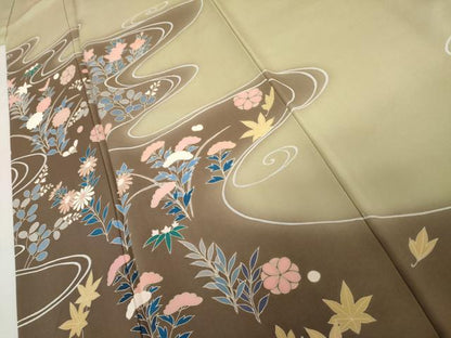 平和屋着物●訪問着　流水花文　暈し染め　正絹　逸品　AABL4169cs
