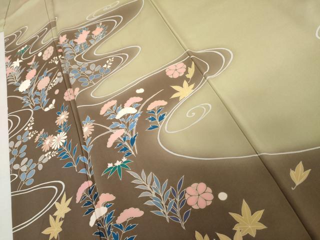 平和屋着物●訪問着　流水花文　暈し染め　正絹　逸品　AABL4169cs