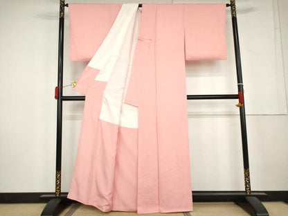 平和屋着物●上質な色無地　霞地紋　紅梅色　正絹　逸品　AABL4170cs