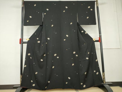 平和屋着物●上質な小紋　ぽっくり下駄　黒地　金彩　正絹　逸品　AABL4172cs