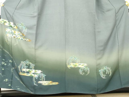 平和屋着物●訪問着　花松文　藤花房　暈し染め　金彩　正絹　逸品　AABL4173cs