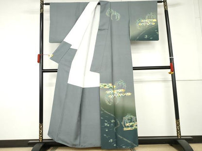平和屋着物●訪問着　花松文　藤花房　暈し染め　金彩　正絹　逸品　AABL4173cs