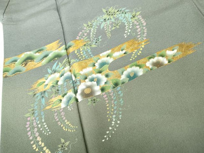 平和屋着物●訪問着　花松文　藤花房　暈し染め　金彩　正絹　逸品　AABL4173cs