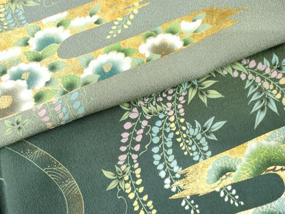 平和屋着物●訪問着　花松文　藤花房　暈し染め　金彩　正絹　逸品　AABL4173cs