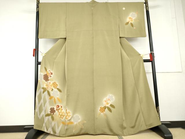 平和屋着物●訪問着　雪輪草花文　暈し染め　鬼しぼ縮緬　やまと金ラベル　正絹　逸品　AABL4174cs