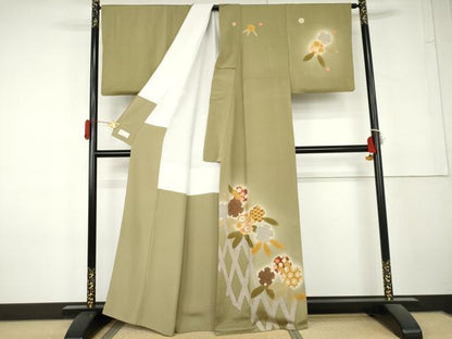 平和屋着物●訪問着　雪輪草花文　暈し染め　鬼しぼ縮緬　やまと金ラベル　正絹　逸品　AABL4174cs