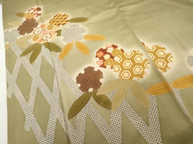 平和屋着物●訪問着　雪輪草花文　暈し染め　鬼しぼ縮緬　やまと金ラベル　正絹　逸品　AABL4174cs