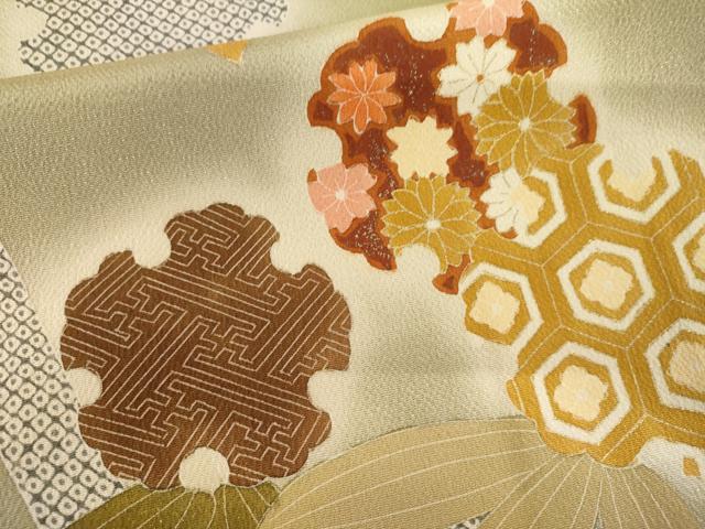 平和屋着物●訪問着　雪輪草花文　暈し染め　鬼しぼ縮緬　やまと金ラベル　正絹　逸品　AABL4174cs