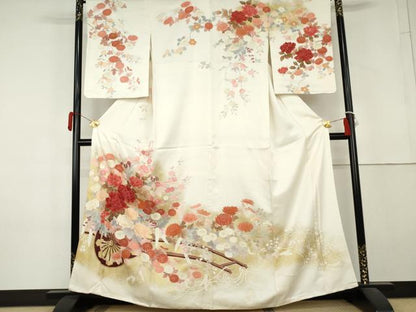 平和屋着物●訪問着　刺繍　花車文　金彩　正絹　逸品　AABL4175cs