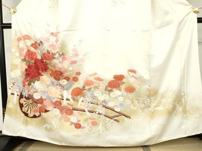平和屋着物●訪問着　刺繍　花車文　金彩　正絹　逸品　AABL4175cs
