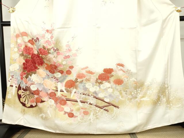 平和屋着物●訪問着　刺繍　花車文　金彩　正絹　逸品　AABL4175cs
