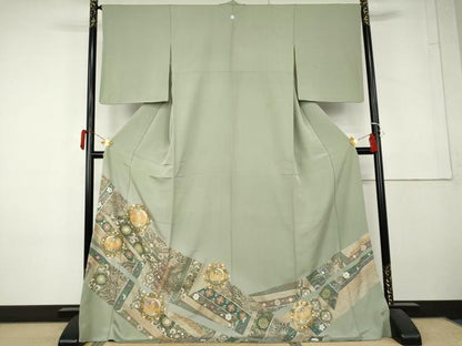 平和屋着物●豪華色留袖　駒刺繍　鳳凰更紗花文　暈し染め　金彩　ロング丈　正絹　逸品　AABL4178cs