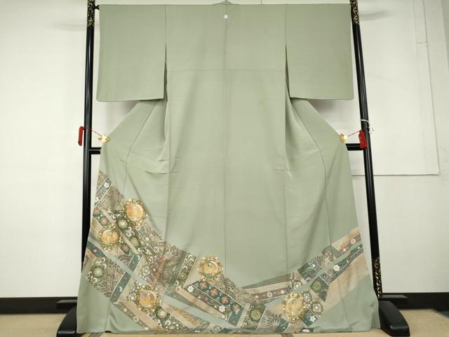 平和屋着物●豪華色留袖　駒刺繍　鳳凰更紗花文　暈し染め　金彩　ロング丈　正絹　逸品　AABL4178cs