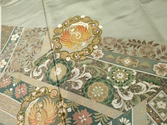平和屋着物●豪華色留袖　駒刺繍　鳳凰更紗花文　暈し染め　金彩　ロング丈　正絹　逸品　AABL4178cs