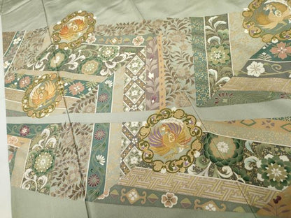 平和屋着物●豪華色留袖　駒刺繍　鳳凰更紗花文　暈し染め　金彩　ロング丈　正絹　逸品　AABL4178cs