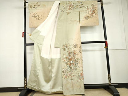 平和屋着物●訪問着　駒刺繍　雪輪流水枝花文　花都　暈し染め　金銀彩　正絹　逸品　AABL4183cs