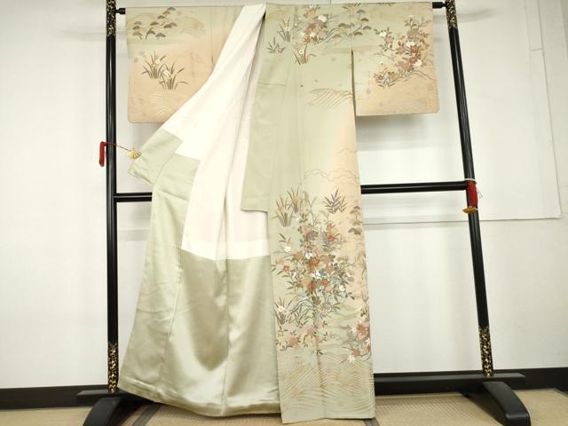平和屋着物●訪問着　駒刺繍　雪輪流水枝花文　花都　暈し染め　金銀彩　正絹　逸品　AABL4183cs
