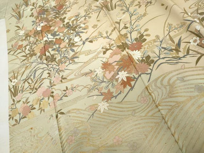平和屋着物●訪問着　駒刺繍　雪輪流水枝花文　花都　暈し染め　金銀彩　正絹　逸品　AABL4183cs