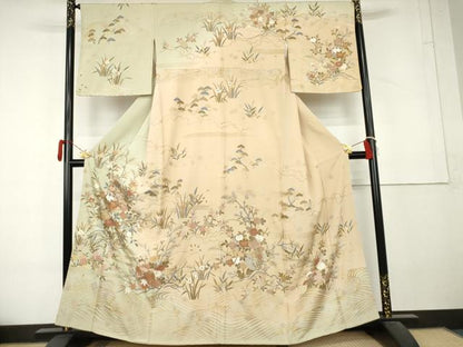 平和屋着物●訪問着　駒刺繍　雪輪流水枝花文　花都　暈し染め　金銀彩　正絹　逸品　AABL4183cs
