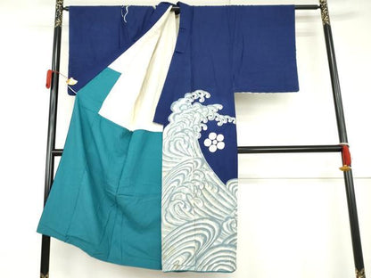 平和屋着物●男性　アンティーク　大正ロマン　訪問着　立波に龍　AABL4184cs