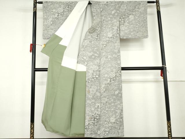 平和屋着物●山岡古都・古都染人　染織美術品　薬墨染　天目織　お召　飛鶴雪輪草花文　正絹　逸品　AABL4186cs