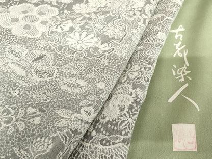 平和屋着物●山岡古都・古都染人　染織美術品　薬墨染　天目織　お召　飛鶴雪輪草花文　正絹　逸品　AABL4186cs