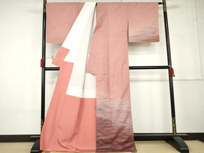 平和屋着物●本場大島紬　染大島　遠山風景文　正絹　逸品　未使用　AABL4187cs