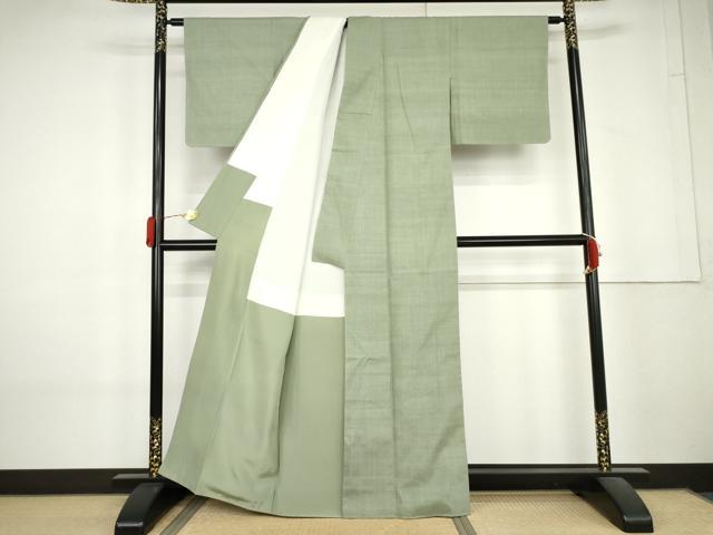 平和屋着物●結城紬　色無地　薄青色　正絹　逸品　未使用　AABL4188cs