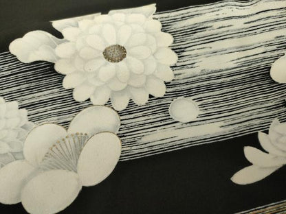 平和屋着物●訪問着　舞花文　黒地　金彩　正絹　逸品　AABL4191cs