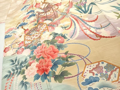 平和屋着物●豪華振袖　駒刺繍　貝桶鳳凰草花文　暈し染め　金彩　三越扱い　正絹　逸品　AABL4192cs