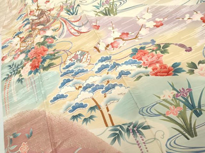平和屋着物●豪華振袖　駒刺繍　貝桶鳳凰草花文　暈し染め　金彩　三越扱い　正絹　逸品　AABL4192cs