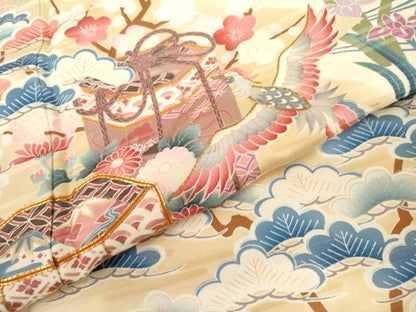 平和屋着物●豪華振袖　駒刺繍　貝桶鳳凰草花文　暈し染め　金彩　三越扱い　正絹　逸品　AABL4192cs