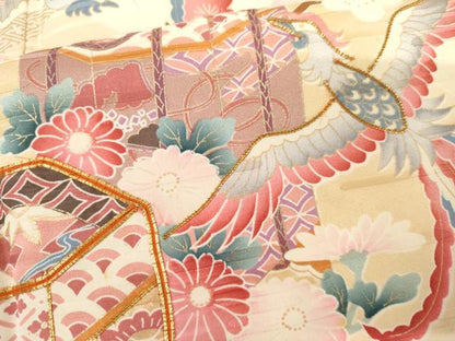 平和屋着物●豪華振袖　駒刺繍　貝桶鳳凰草花文　暈し染め　金彩　三越扱い　正絹　逸品　AABL4192cs