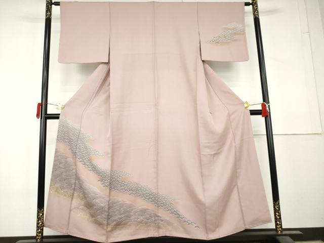 平和屋着物●訪問着　立波松文　金彩　正絹　逸品　AABL4196cs